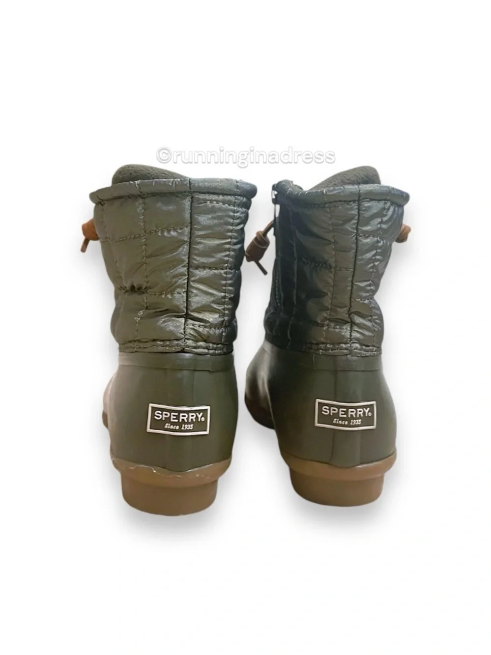 NWT Sperry Saltwater All-Weather Rain Boots Dark Olive Quilted - 8.5